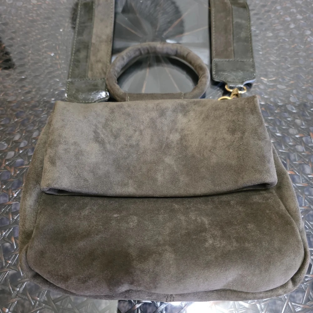 Anthropologie Olive Green Suede Crossbody Handbag Clutch Purse
